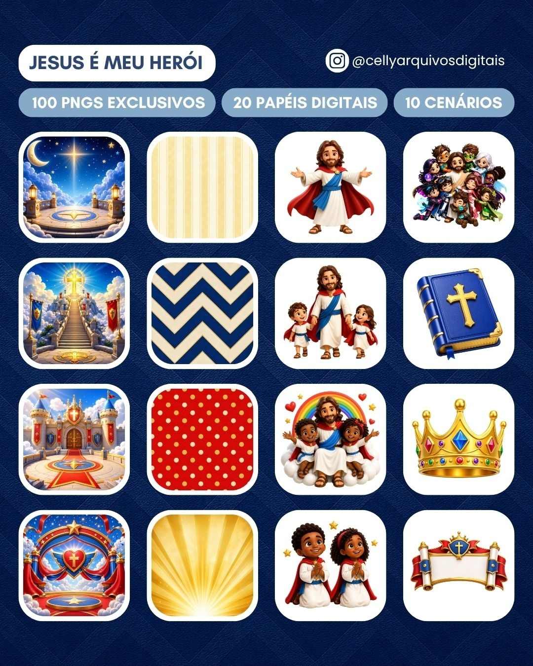 Kit Digital | Jesus é meu Herói (+100 PNGs Exclusivos)