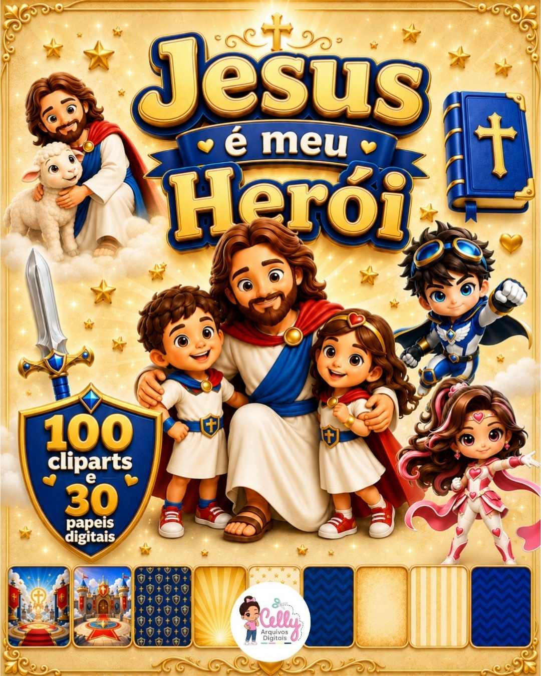 Kit Digital | Jesus é meu Herói (+100 PNGs Exclusivos)