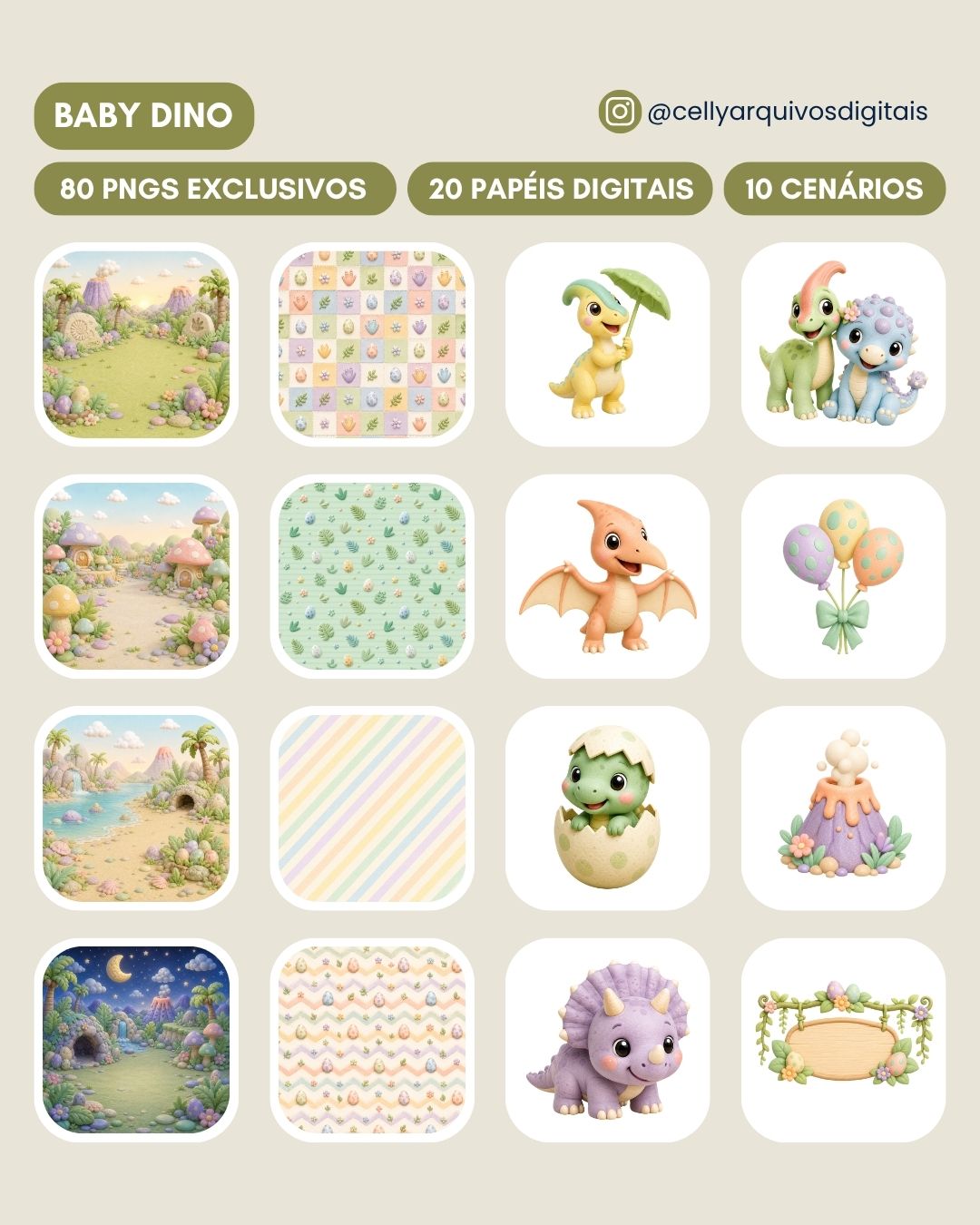 Kit Digital | Baby Dino (+80 PNGs Exclusivos)