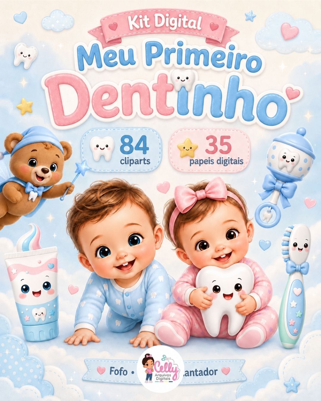 Kit Digital | Meu Primeiro Dentinho (+84 PNGs Exclusivos)