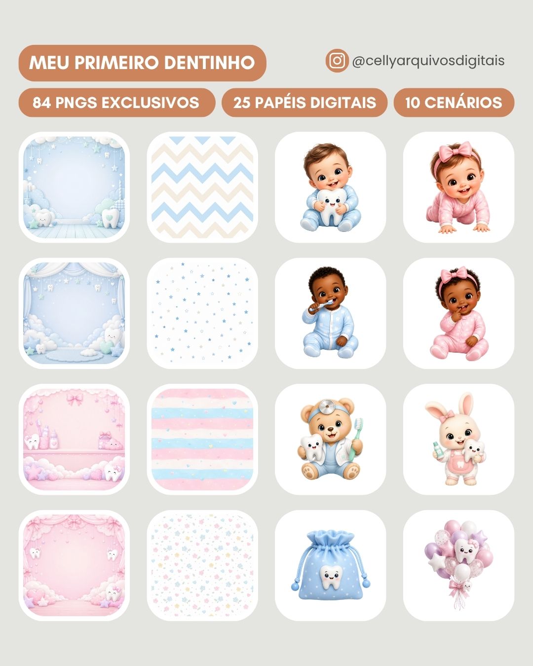 Kit Digital | Meu Primeiro Dentinho (+84 PNGs Exclusivos)